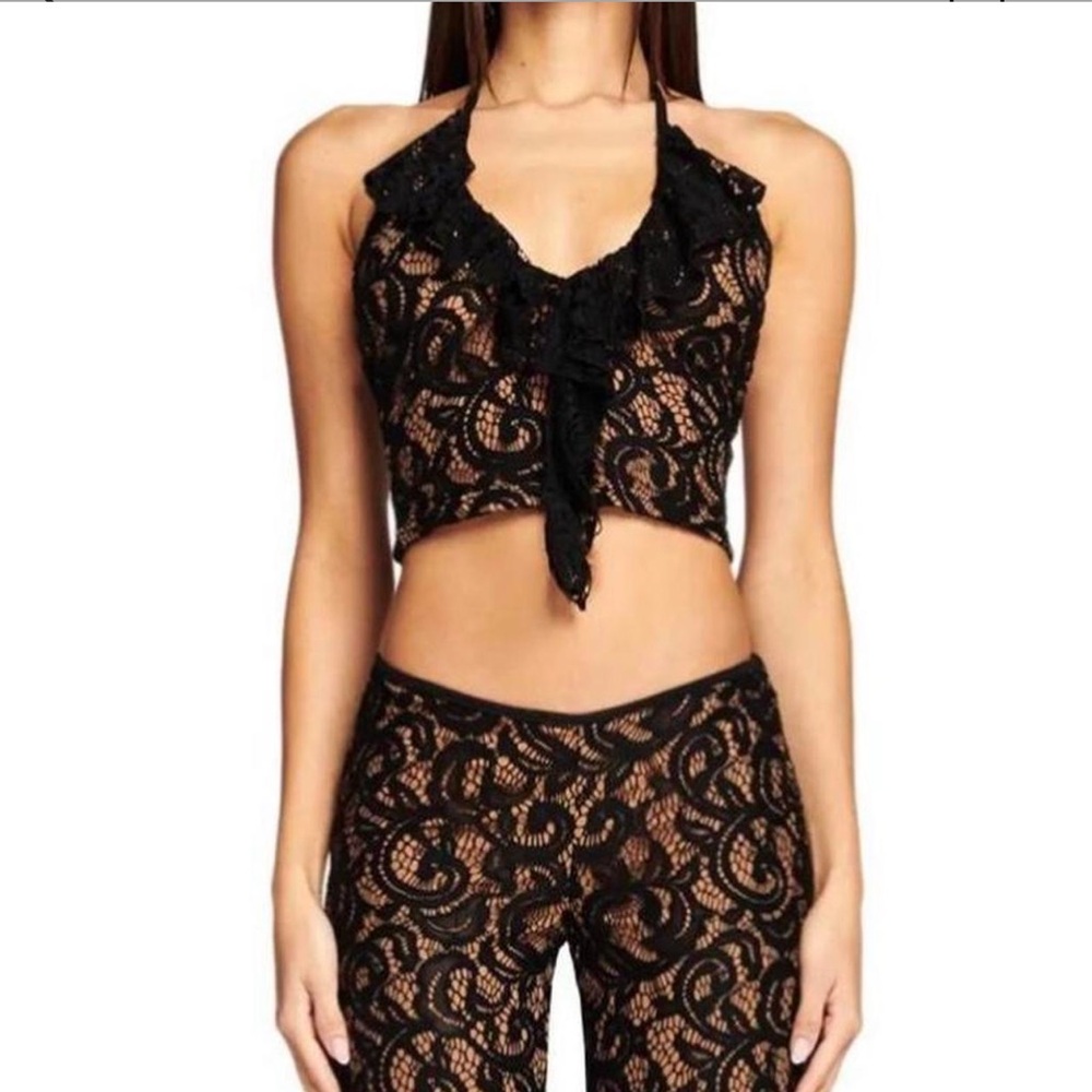 I.AM.GIA Black Lace Halter Top